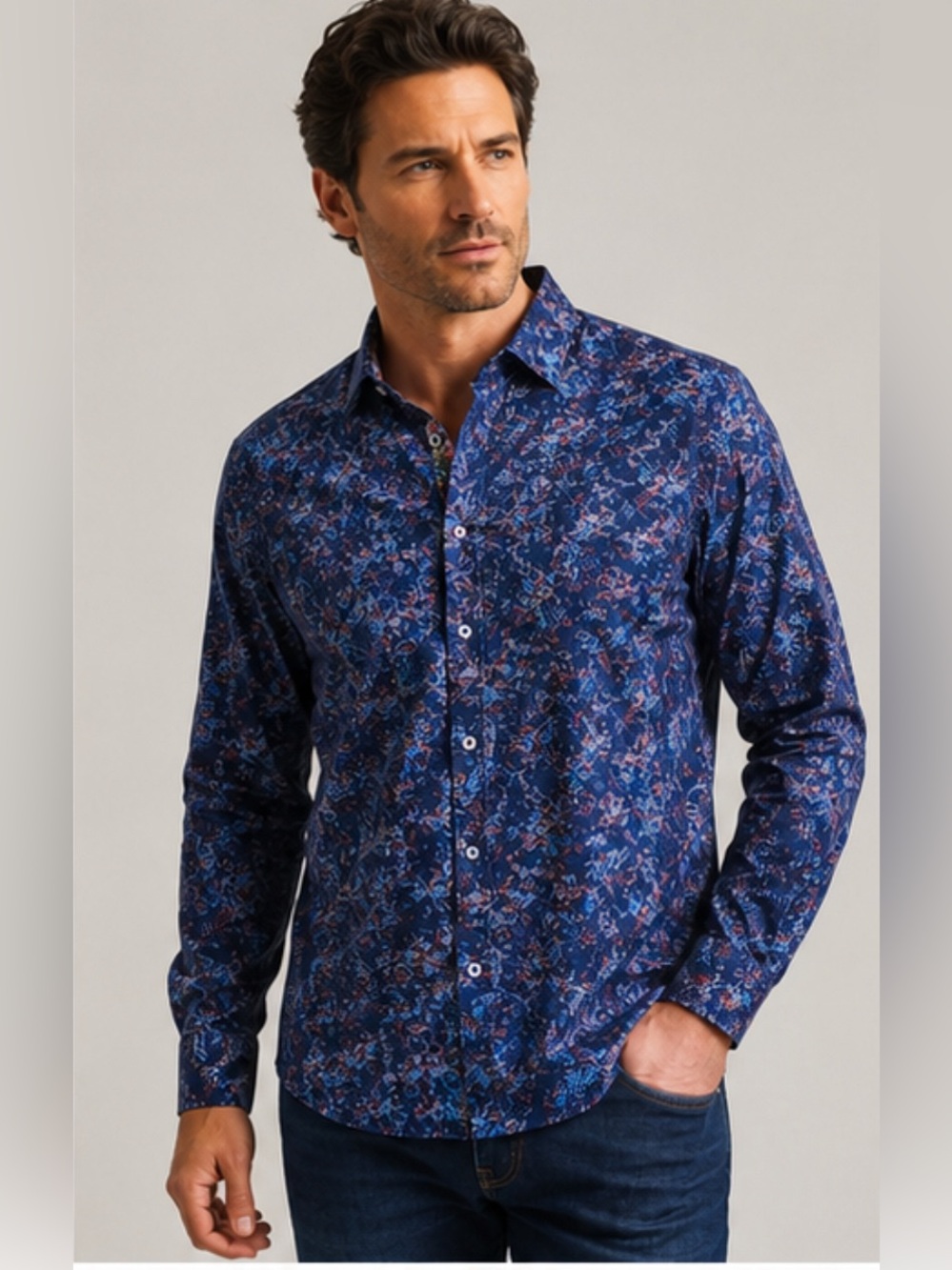 Robert Graham Men’s XL Blue Abstract Print Long Sleeve Button-Up Shirt